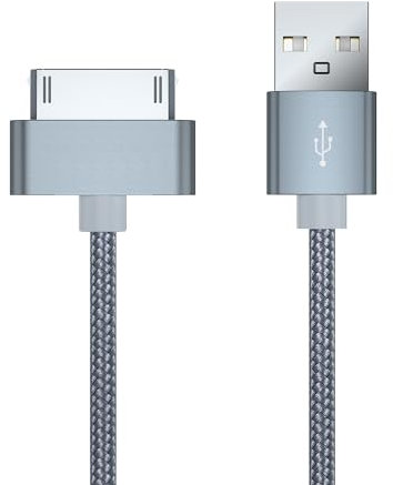 RULGOI Câble 30 broches de 200 cm de large, compatible avec iPhone 4S/4, iPhone 3G/3GS, iPad 1 2 3 et iPod, câble de chargement et de synchronisation USB - Gris