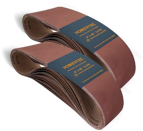 POWERTEC 6 x 48 Inch Sanding Belts, 24PK, 4 Each of 60/80/120/150/240/400 Grits, Aluminum Oxide Belt Sander Sanding Belt Assortment for Bench Belt Sander,Wood&Paint Sanding,Metal Polishing(110167-P2)