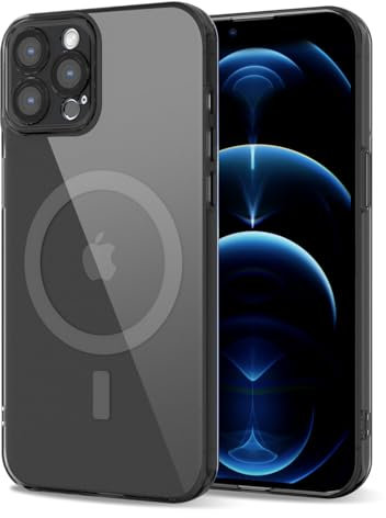 Svanove for iPhone 12 Pro Max Case Clear Compatible with Magsafe, Transparent Magnetic Magnet Mag Case, Cute Slim Thin Silicone Grip & Shockproof Camera Cover Drop Protection Bumper, Black