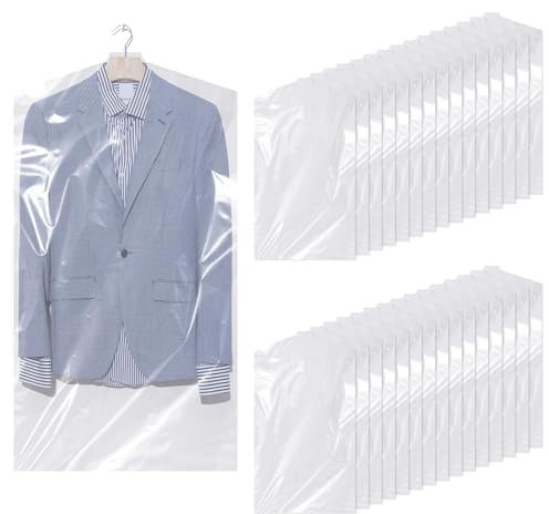 Hejo 30 Stück Kleidersäcke Transparent Kunststoff Kleiderschutzhülle, 60×90cm Waschbare Kleiderhülle, Staubdichter Kleiderschutz, Hängende Kleider Schutzhülle für Anzüge Kleidung (Durchsichtig)