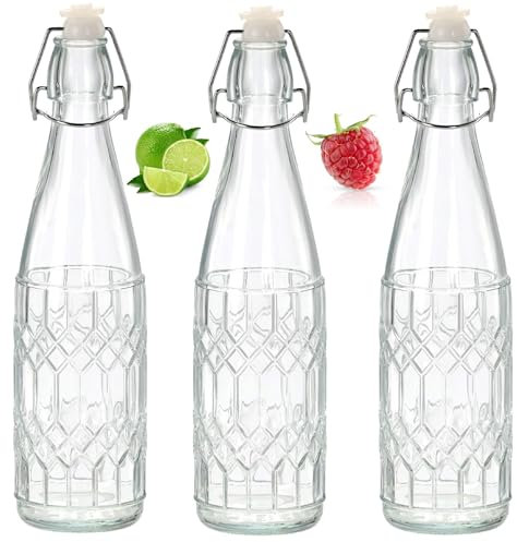 3x 1100ml Leere Glasflasche Zum Befüllen | BügelFLASCHE| Likörflaschen |Essig-Öl Flaschen | Schnapsflaschen |Karaffe |Wasserflasche|Milchflasche BÜGELVERSCHLUSS