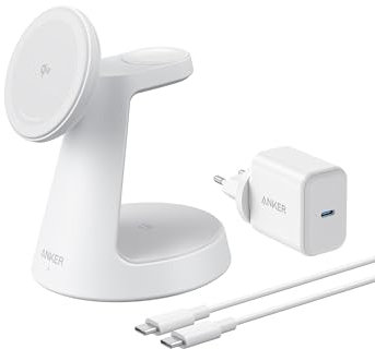 Anker MagGo 3-in-1 15W MagSafe kompatibles Ladegerät, iPhone Induktive Ladestation, Qi2-zertifiziert Wireless Charger für iPhone 16/15/14/13/12, Apple Watch, AirPods Pro und mehr (Adapter inkl.)