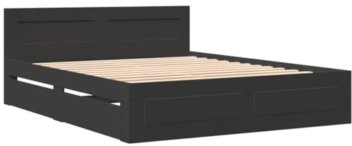 vidaXL Bettgestell mit Kopfteil ohne Matratze Schwarz 160x200 cm