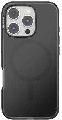 PopSockets iPhone 16 Pro Hülle kompatibel mit MagSafe, Handyhülle für iPhone 16 Pro, kabellos aufladbar, nur Hülle - Black Translucent