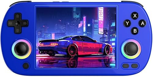 RG40XX H Console di gioco portatile, sistema Linux con 4 IPS display, colore RGB joystick di illuminazione, 64G carta di TF e 5571 di gioco, supporto WiFi Bluetooth (blu, 64G)