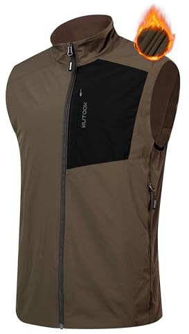 KUTOOK Gilet d'Extérieur Homme Veste Sans Manche Coupe-vent avec Doublure en Laine Gilet de Golf Sport Running Randonnée