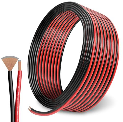 Cable eléctrico de PVC CCA calibre 12, 100 pies, rojo y negro, 2 conductores, cable de batería de automóvil, cable de alimentación de PVC/tierra, cable eléctrico para altavoz de audio, amplificador de