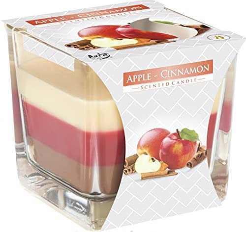 AURA Regenbogenkerze im Glas - Apfel/Zimtduft, 32 Stunden Brenndauer, Paraffin Wachs, Kerze 170 g, Geschenkkerze, Angenehmer weihnachtlicher Duft