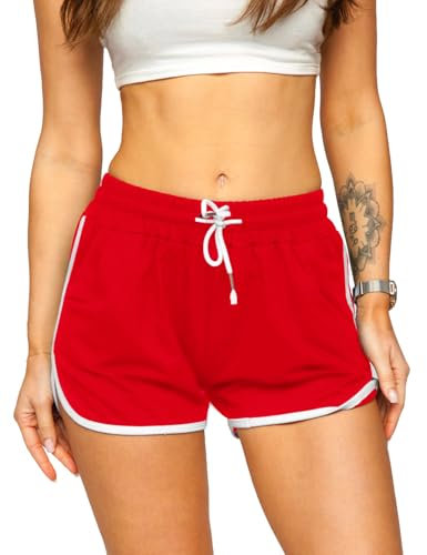 Femmes Sport Yoga Fitness Coton Shorts Gym Running Bodybuilding Shorts mi - épais Rouge S