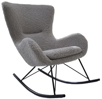 Schaukelstuhl Grau Schwarz Bouclé Metall B: 77 cm weich Ohrensessel Schwingsessel zum Lesen Stillen Relaxen Teddysessel