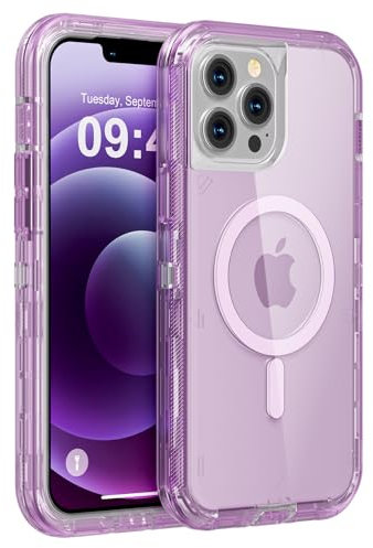 Follaroma for iPhone 12 Pro Max Case, Compatible with MagSafe, Heavy Duty Shockproof Protection Phone Case, Anti-Drop, Triple Layer Transparent Magnetic Phone Case for iPhone 12 Pro Max, 6.7, Purple