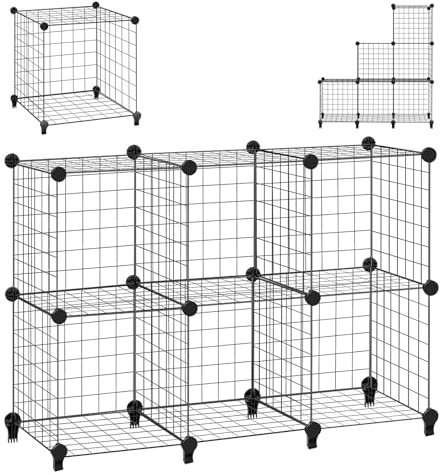 AutoBaBa Cube Wire Grid Storage Rack, Interlocking Shelving Unit with Metal Mesh Shelves and PP Plastic Sheets, for Books Shoes Clothes Tools, in Living Room Bathroom