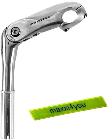 Promax Lenkervorbau 25,4 mm verstellbar 0-50° in Silber 105/180mm Aluminium inkl. maxxi4you Reflexband