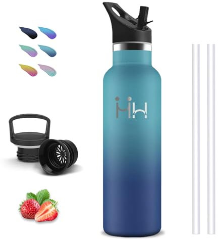 Gourde Isotherme, 750 ml Gourde Paille, Gourde Inox, Anti Fuite, Gourde Metal, Double Isolation, Gourde Sport, Avec Poignée, Gourde sans Bpa, Bouteille d'eau pour Randonnée, Voyage, Camping, Aptitude