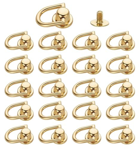 20 Stück Messingbolzen Nieten D Ringnieten Nagel, 8mm Leder Nieten Set mit Ring Gold, Ledernieten Geldbörse Handwerk Schraubnieten, 360° Umrüstsatz, für DIY Geldbörse Handyhülle Handtasche Rucksack