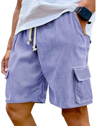 Onsoyours Pantaloncini Cargo Uomo Estivi con Tasche Velluto a Coste Shorts Casual Pantaloni Corti con Coulisse A Viola 3XL