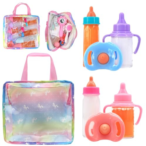 XPEX Accessoire poupon pour poussettes de poupée, ensemble de 6 pièces avec sac pour bébé, Magic Bottle Doll Accessories Furniture, Doll Care Set avec 2 bouteilles de jus, 2 biberons et 2 sucettes