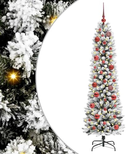 vidaXL Artificial Christmas Tree with 150 LEDs Green and white 150 cm, Living Room, Modern, Decorative Christmas Tree, Pre-Lit, Indoor Holiday Lighting, Seasonal Decor, Winter Wonderland