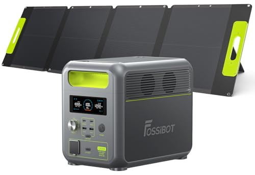 FOSSiBOT F1200 Solargenerator mit 110W Solarpanel, 1200W Tragbare Powerstation 1024Wh LiFePO4 with AC Ausgabe, 13 Steckdosen Mobiler Stromspeicher für Outdoor,Camping im Wohnmobil Backup