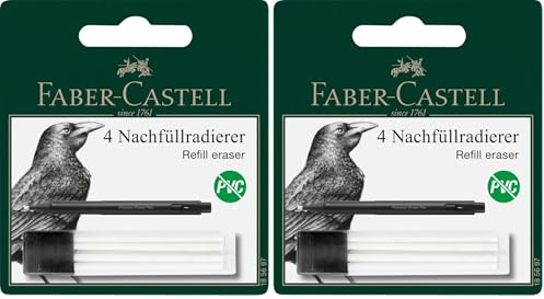 Faber-Castell 185697 - Ersatzradierer Precision Eraser Pen, 4 Nachfüllradierer für Radiergummi Stift (Packung mit 2)