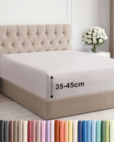 Spannbettlaken 180x200 - Mikrofaser Bettlaken 45cm (18) tief - Hellgrau | Spannbetttuch, Boxspringbett, Hohe Matratzen, Topper, Weich, Knitterfrei, Bügelfrei, Atmungsaktiv, Hypoallergen, OEKO-TEX