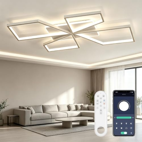 OTREN LED Deckenleuchte Dimmbar mit Fernbedienung 3000K-6500K, 78cm 65W | Große Moderne Deckenlampe g für Wohnzimmer Schlafzimmer Esszimmer Küche Flur, Weiße