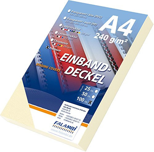 100 Einbanddeckel Lederstruktur, Falambi/Premium 240 Rückenkarton (elfenbein)