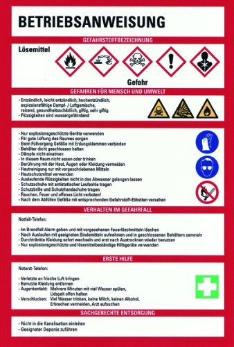 LEMAX® Aushang, Betriebsanweisungen für Lösemittel - GHS/ISO 7010 Piktogramme Kunststoff 0 200x300mm