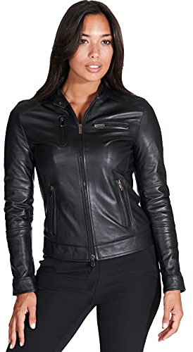 D'Arienzo Giacca in Pelle Donna Nero Giubbotto Biker Giubbino Moto Vera Pelle Made in Italy Giulia XXS/Nero