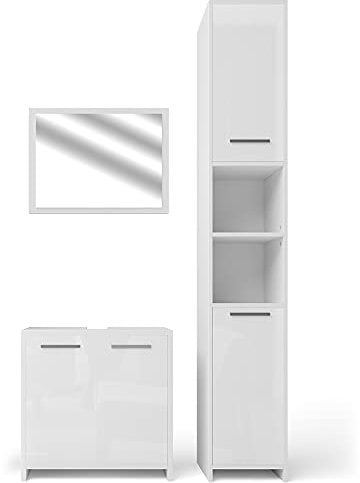Vicco Badmöbel-Set Kiko, Weiß Hochglanz/Weiß, 3 Teile