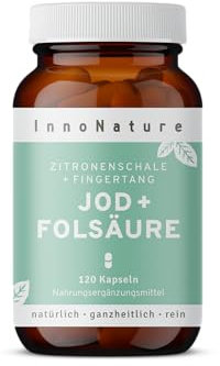 InnoNature Folsäure + Jod | natürlich aus Zitronenschale und Kelp | 120 Kapseln, 800 µg Folsäure Vitamin B9 + 150 µg Jod | Folsäure Kinderwunsch, 100% natürlich, vegan, hergestellt in DE