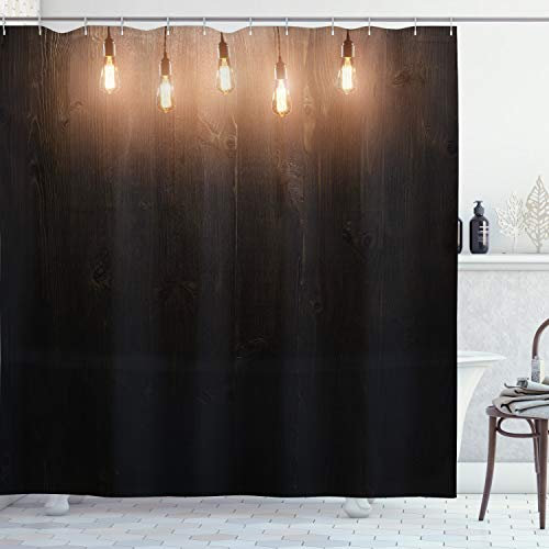 ABAKUHAUS industriell Duschvorhang, Wooden Room, Stoffliches Gewebe Badezimmerdekorationsset mit Haken, 175 x 200 cm, Zimt