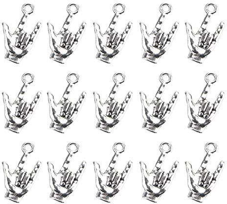 Mengyatege 50 Pieces 22 x 12 mm Antique Silver Hand Pendant Non-verbal I Love You Hand Sign Charms Pendants DIY Accessories (Silver)