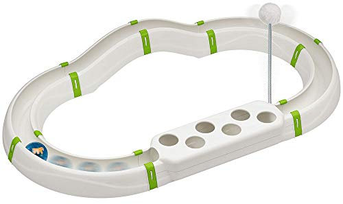 Ferplast Interaktives Spiel für Katzen Labyrinth-Schaltung mit Frühlingsspielzeug, Katzenspielzeug inklusive Leuchtkugel, 72 x 40 cm