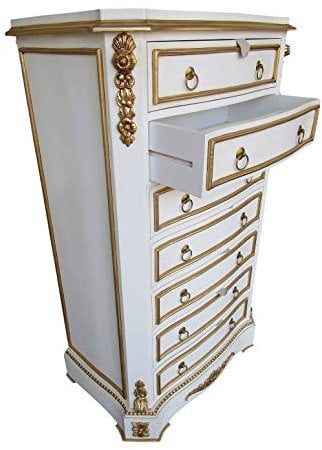 Kunibert Antike königliche Louis XIV. Louises Barock Rokoko Stilmöbel Kommode Sideboard Kommodenschrank Sideboardschrank Farbe: weiß mit Gold Höhe131cm
