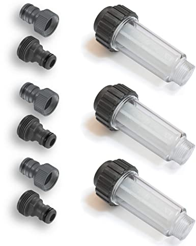 MI:KA:FI Wasserfilter | für Hochdruckreiniger, Gartenpumpe, Gartenbewässerung, Wohnmobil | ¾ Zoll Anschluss | passend zu Kärcher 4.730-059.0 (3x Filter, inkl. Adapter)