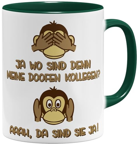 OM3® Lustige Arbeitskollegen Kaffee-Tasse mit Spruch - Büro Doofe Kollegen - Keramik Becher - 325ml - Beidseitig Bedruckt - Grün