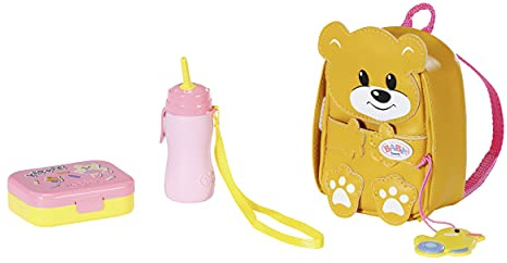 BABY Born Zapf Creation 831601 Kindergarten Rucksack Set 36 cm - gelber Puppenrucksack in Bärenform mit Lunchbox und Trinkflasche