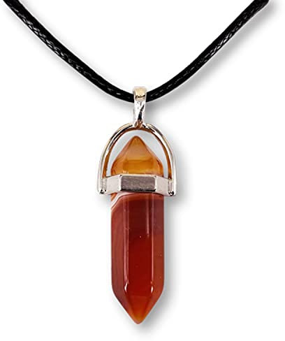 cotigo Pendentif en pierre naturelle en forme de pointe avec corde en fil ciré noir de 45 cm (Carnéole)