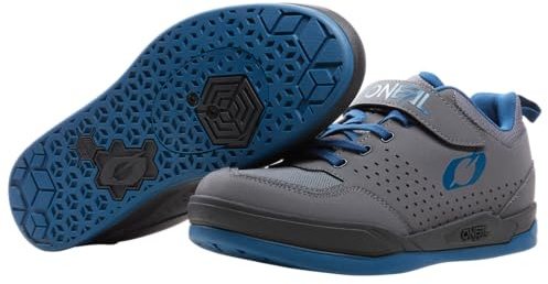 O'NEAL | Mountainbike-Schuhe | MTB Downhill Freeride | Vegan | SPD-Pedalplatten-kompatible Sohle, haltbares und leichtes PU, Belüftungsöffnungen | Flow SPD V.22 Shoe | Erwachsene | Grau Blau | 39
