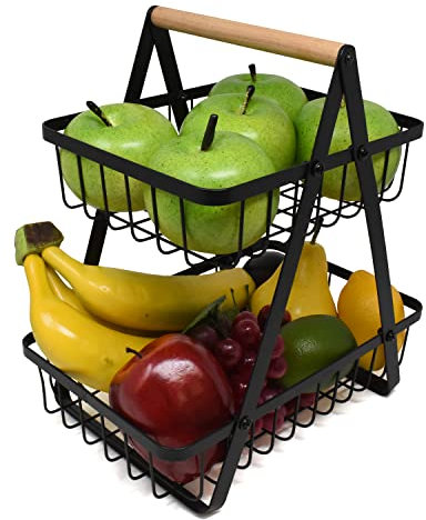 Joeji's Kitchen Fruit Basket 2 Tier Countertop Metal Fruit Rack and Vegetable Stand Keeps Fruit and Vegetable Fresh, Fruit Baskets for Kitchens