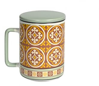 BRANDANI 52435 MUG LE CEMENTINE ROSONE CON TAPPO E FILTRO NEW BONE CHINA/INOX, cm d 8x11,5h, 350 ml, Decoro Rosone