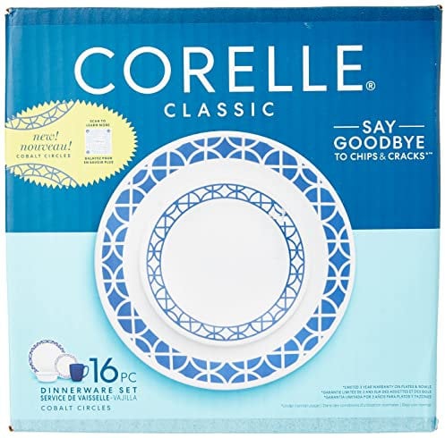 Corelle Cobalt Circles 16-Piece Dinnerware Set Service for 4 Blue