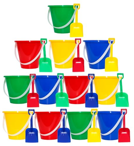 Holady 12 Pack 5'' Inch Sand Beach Buckets Pail with Beach Shovels,Sand Bucket Water Bucket for Beach Fun Great Summer Party Accessory