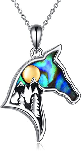 VONALA Horse Halskette für Frauen 925 Sterling Silber Berg Halskette mit Abalone Shell Pferd Kopf Anhänger Schmuck Für Mädchen Männer Mutter Teenager