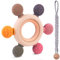 Vicloon Beißring für Babys, Baby Spielzeug Silikon BPA-frei Spielzeug, Baby Zahnungshilfe Zubehör, Baby Ruder Greifling Zahnen Nursing Zubehör mit Hölzern Ring, 3-6-12 Monate Babys (Grau)
