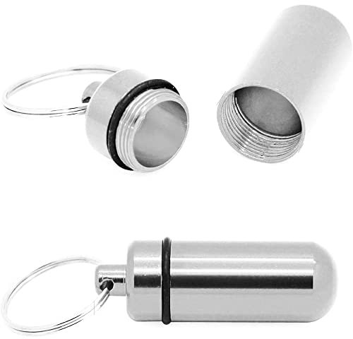 Welsberg 2x Mini Boîte à Pilules Porte-clés Médicament Tablet Container Aluminium Porte-Clefs Médicament, Imperméable Tablet Capsule, Silver