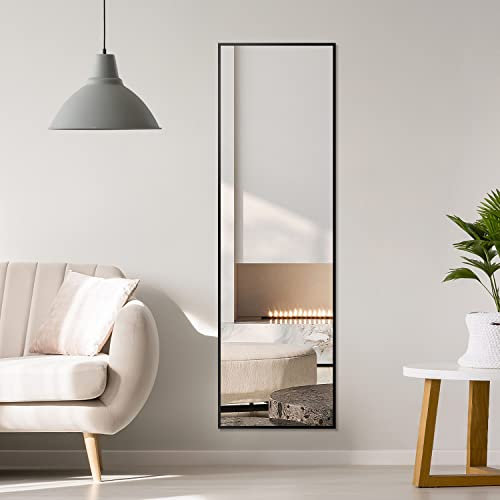 HY-RWML Schwarz Ganzkörperspiegel Standspiegel 140x40cm Metallrahmen HD Groß Garderobenspiegel Wandspiegel Rechteckiger für Ankleidezimmer Schlafzimmer Wohnzimmer