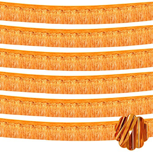 6 Stück 3 m Folien-Fransen-Girlande, metallisches Lametta, Luftschlangen, Banner, Wandbehang, Fransenvorhang, Hintergrund, Banner für Parade, Schwimmer, Halloween, Party-Dekorationen (orange)
