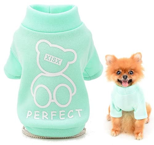 SMALLLEE_LUCKY_STORE Cute Cartoon Puppy Fleece Sweatshirt Pullover Jumper Sweater for Small Medium Dogs Cat Boy Girl Yorkie Chihuahua Kitten Warm Autumn Winter Clothes,Green,S